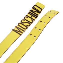 Pre Owned Moschino Yellow Leather Classic Logo Belt 95 CM