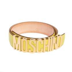 Pre Owned Moschino Yellow Leather Classic Logo Belt 95 CM