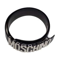 Pre Owned حزام موسكينو كلاسيك لوغو جلد أسود 95 سم