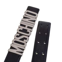 Pre Owned حزام موسكينو كلاسيك لوغو جلد أسود 95 سم