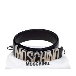 Pre Owned حزام موسكينو كلاسيك لوغو جلد أسود 95 سم