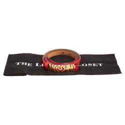 Pre Owned Moschino Red Leather Classic Logo Slim Belt 105 CM
