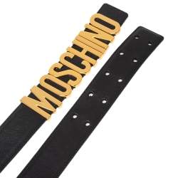 Pre Owned Moschino Black Leather Classic Logo Belt 85CM