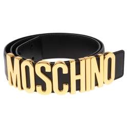 Pre Owned Moschino Black Leather Classic Logo Belt 85CM