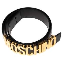 Pre Owned Moschino Black Leather Classic Logo Belt 85CM