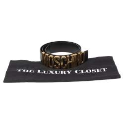 Pre Owned Moschino Black Leather Classic Logo Belt 85CM
