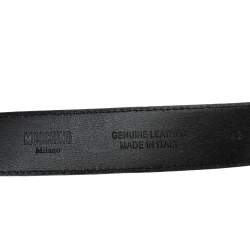 Pre Owned Moschino Black Leather Logo Metal Cut to Size Belt