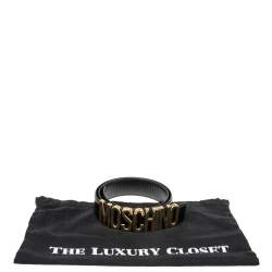 Pre Owned Moschino Black Leather Classic Logo Belt 85CM
