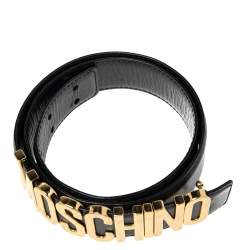 Pre Owned Moschino Black Leather Classic Logo Belt 85CM