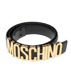 Pre Owned Moschino Black Leather Classic Logo Belt 85CM