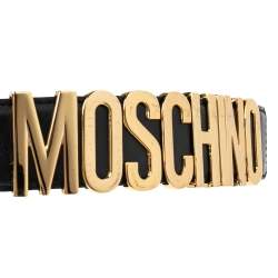 Pre Owned Moschino Black Leather Classic Logo Belt 85CM