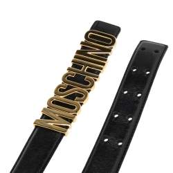 Pre Owned Moschino Black Leather Classic Logo Belt 85CM