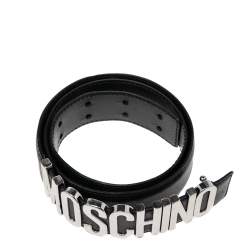 Pre Owned Moschino Black Leather Classic Logo Belt 85CM