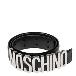 Pre Owned Moschino Black Leather Classic Logo Belt 85CM