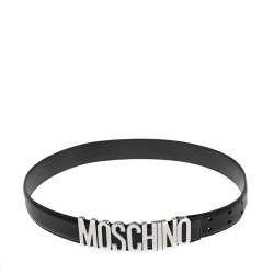 Pre Owned Moschino Black Leather Classic Logo Belt 85CM