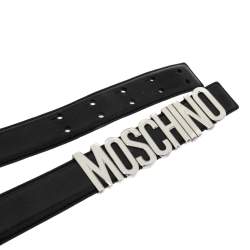 Pre Owned Moschino Black Leather Classic Logo Belt 85CM
