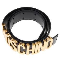 Pre Owned Moschino Black Glossy Leather Classic Logo Belt 85CM