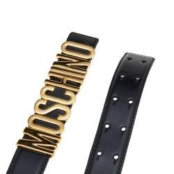 Pre Owned Moschino Black Glossy Leather Classic Logo Belt 85CM