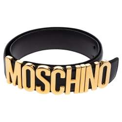 Pre Owned Moschino Black Leather Classic Logo Belt 75CM