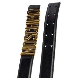 Pre Owned Moschino Black Leather Classic Logo Belt 75CM