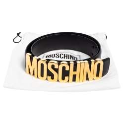 Pre Owned Moschino Black Leather Classic Logo Belt 75CM