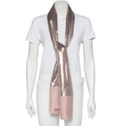 Pre Owned Moschino Pink & Gold Lamé Silk Scarf