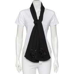 Pre Owned Moschino Black Bow Embellished Crepe Silk Scarf