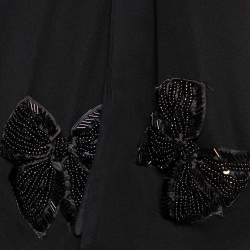 Pre Owned Moschino Black Bow Embellished Crepe Silk Scarf