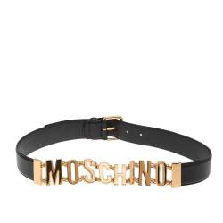 Moschino Black Leather Logo Chain Belt 95 CM