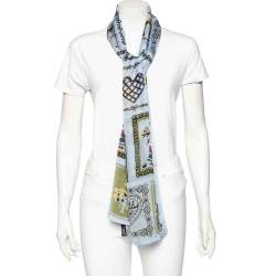 Pre Owned Moschino Pale Blue Olive Oyl Print Silk Scarf