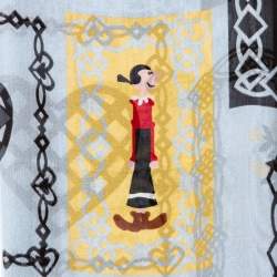 Pre Owned Moschino Pale Blue Olive Oyl Print Silk Scarf