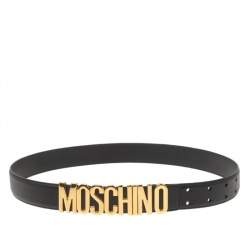 Pre Owned Moschino Black Leather Classic Logo Belt