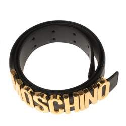 Pre Owned Moschino Black Leather Classic Logo Belt