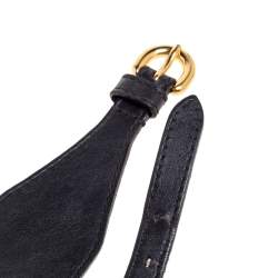 Pre Owned Moschino Black Leather Logo Charm Waist Belt