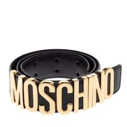 Pre Owned Moschino Black Leather Logo Belt