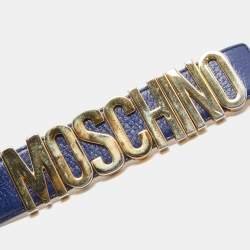 Pre Owned Moschino Navy Blue Leather Classic Logo Belt 90CM