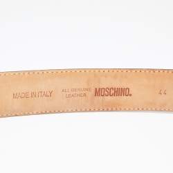 Pre Owned Moschino Navy Blue Leather Classic Logo Belt 90CM