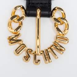 Pre Owned Moschino for H&M Black Leather Logo Buckle Chain Belt
