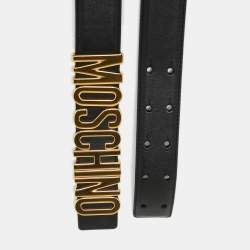 Pre Owned حزام موسكينو كلاسيك جلد أسود شعار ماركة مقاس 75 سم