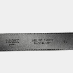 Pre Owned حزام موسكينو كلاسيك جلد أسود شعار ماركة مقاس 75 سم