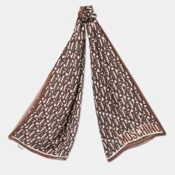 Pre Owned Moschino Brown Love Print Silk Scarf 