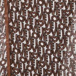 Pre Owned Moschino Brown Love Print Silk Scarf 