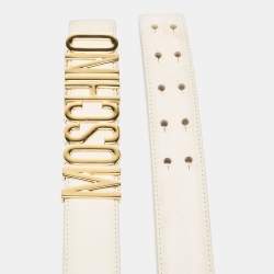 Pre Owned Moschino Cream Leather Classic Logo Belt 100 CM