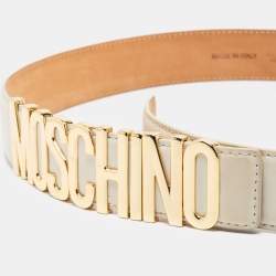 Pre Owned Moschino Cream Leather Classic Logo Belt 100 CM