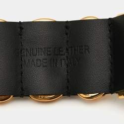 Pre Owned Moschino Black Logo Plaque Leather Wrap Bracelet