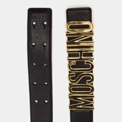 Pre Owned Moschino Black Leather Classic Logo Belt 80 CM