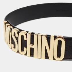 Pre Owned Moschino Black Leather Classic Logo Belt 80 CM