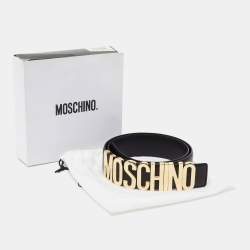 Pre Owned Moschino Black Leather Classic Logo Belt 80 CM