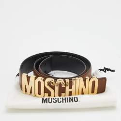 Pre Owned Moschino Brown Leather Classic Logo Belt 80CM
