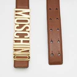Pre Owned Moschino Brown Leather Classic Logo Belt 80CM